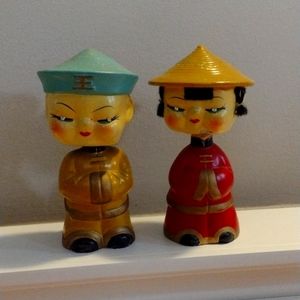 Asian Female & Male Bobblehead  1950's Vintage